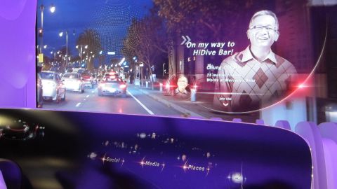 Mercedes showcases a prototype of an augmented reality, gesture-controlled networking system at CES.