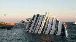A photograph taken early on January 14, 2012 of the Costa Concordia after the cruise ship with more than 4,000 people on board ran aground and keeled over off the Isola del Giglio, and Italian island, last night. 