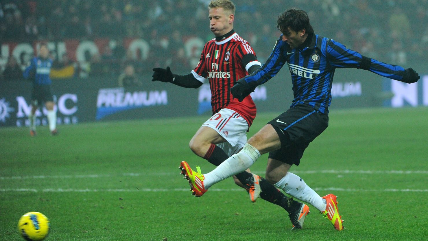Diego Milito scores the only goal as Inter win the Milan derby 1-0 to throw the Italian Serie A title race wide open.