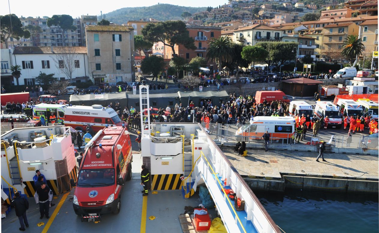 Emergency services work from the island of Giglio, near where the cruise ship Costa Concordia ran aground.