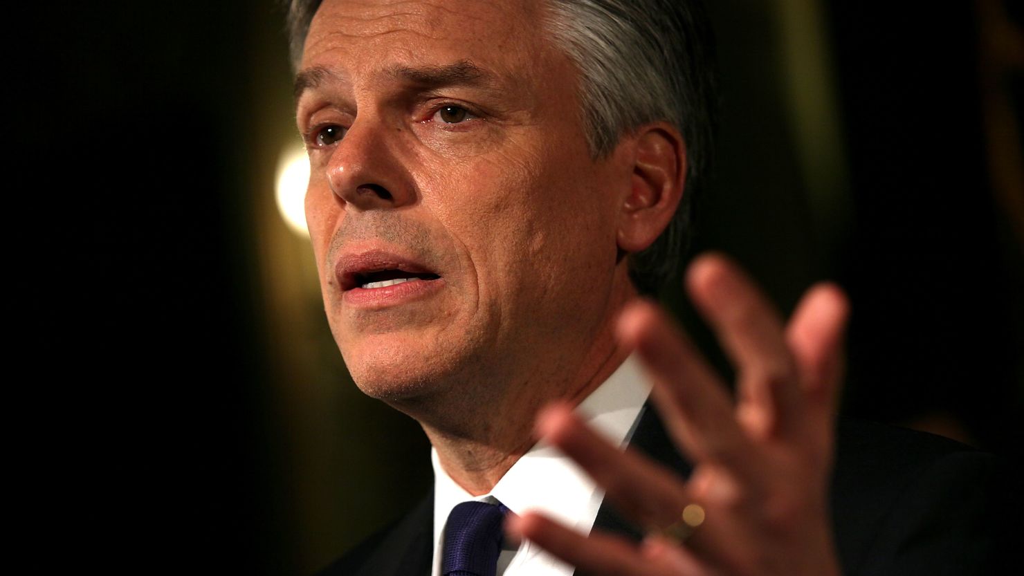 Jon Huntsman speaks to supporters during a primary night rally in New Hampshire on January 10.