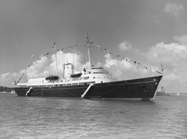 The Royal Yacht Britannia, seen here in 1960, was launched by Queen Elizabeth II on 16 April 1953.