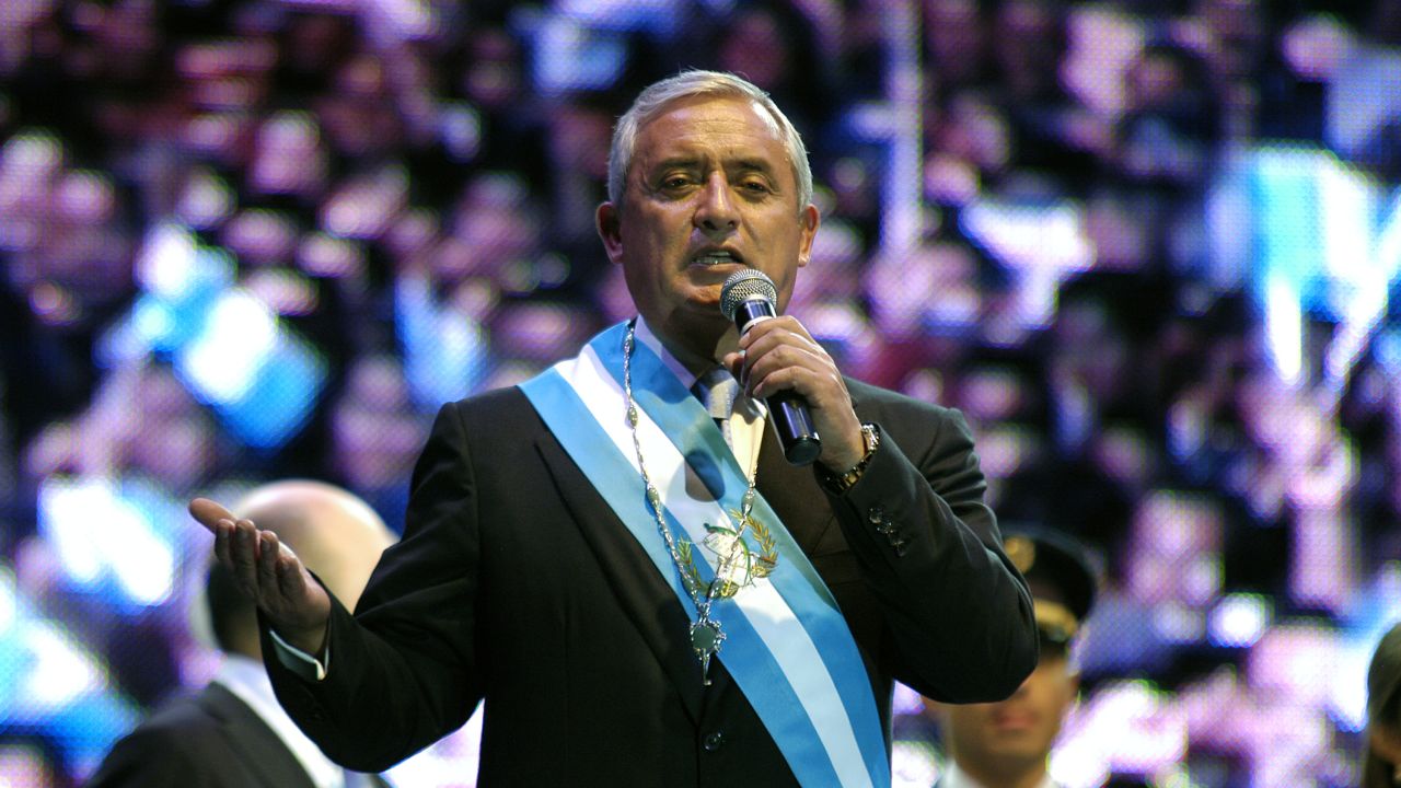 Guatemala's President Otto Perez Molina addresses a crowd during his inauguration ceremony in Guatemala City on January 14, 2012.