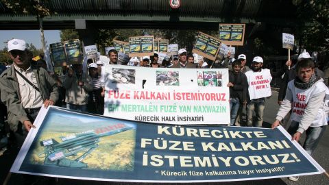 Protesters in Turkey demonstrate against the deployment of a NATO early warning radar system in October.