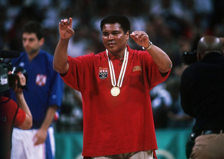 In addition to lighting the flame, Ali also received a replacement gold medal for the one he had won 36 years earlier. Ali tossed the original into the Ohio River after being refused entry to a restaurant.