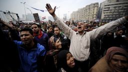 Egyptian protesters chant slogans during a demonstration in Cairo's Tahrir Square in December. 