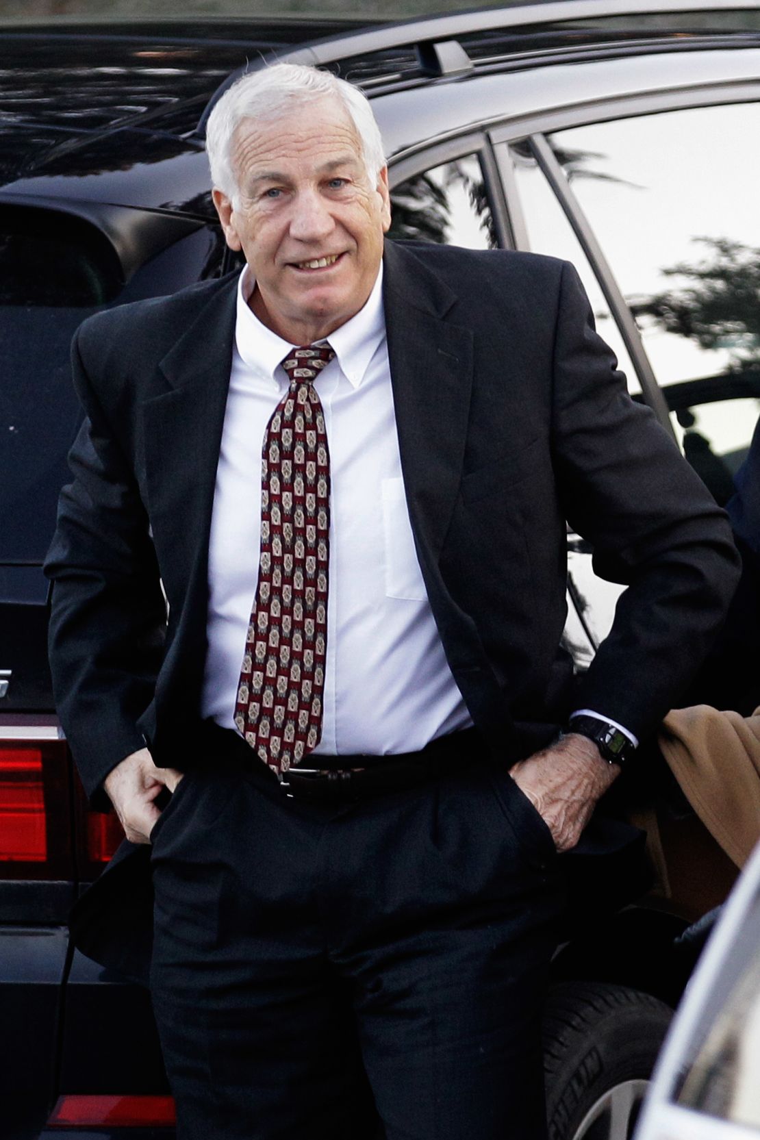 Jerry Sandusky arrives at the Centre County Courthouse on December 13, 2011, in Bellefonte, Pennsylvania. 