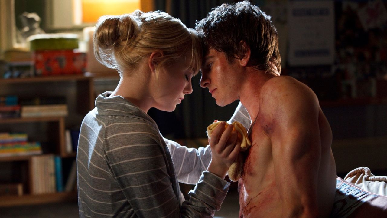 Emma Stone, left, and Andrew Garfield star in "The Amazing Spider-Man" as Gwen Stacy and Peter Parker, respectively.