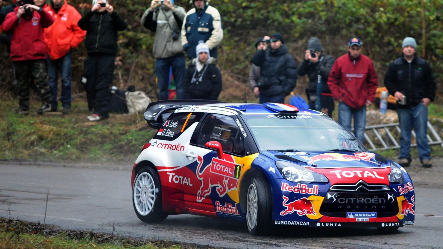Sebastien Loeb powers his Citroen through stage 11 of the Monte Carlo Rally.