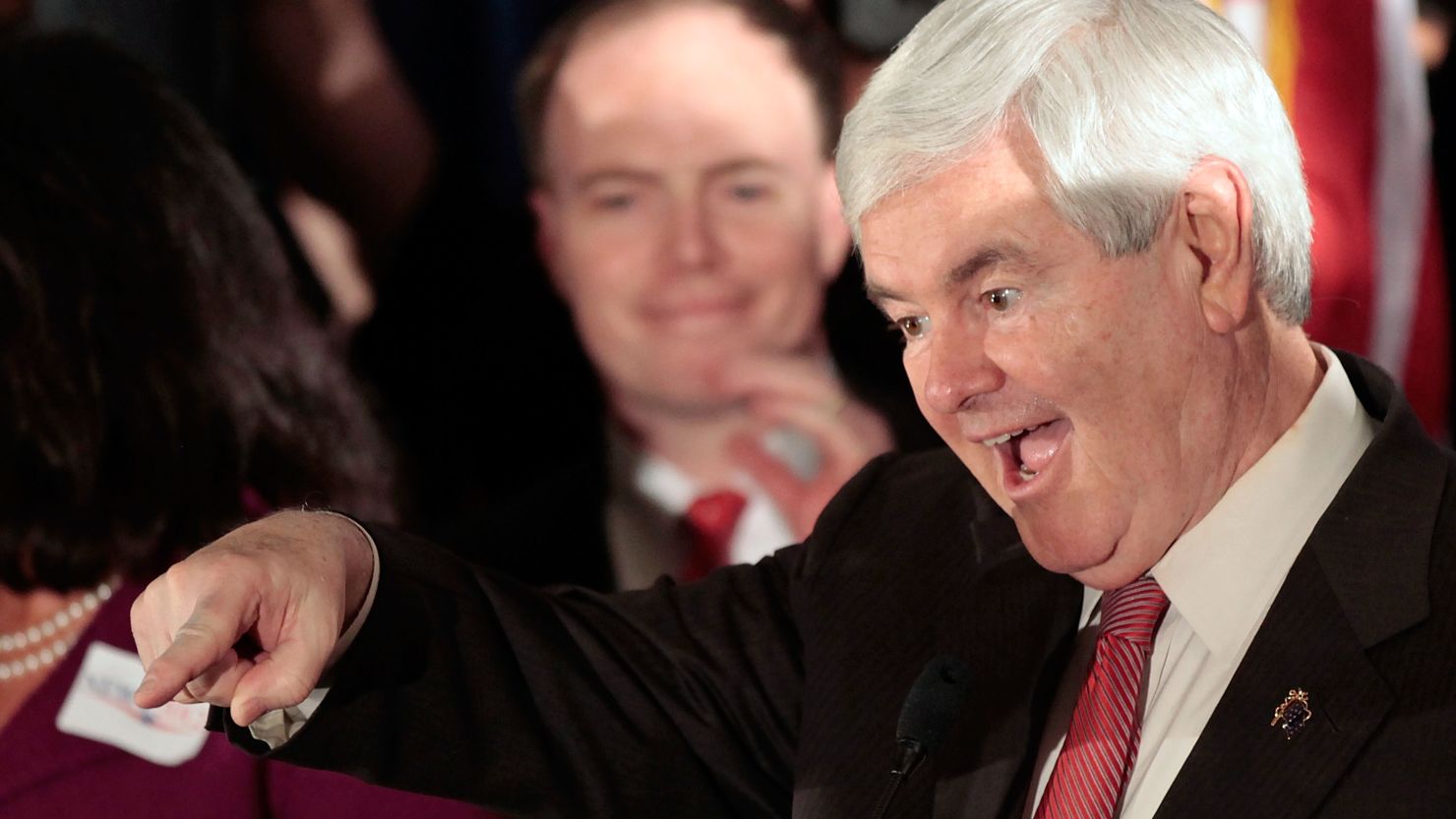 Newt Gingrich celebrates at a primary night rally Saturday in Columbia, South Carolina.
