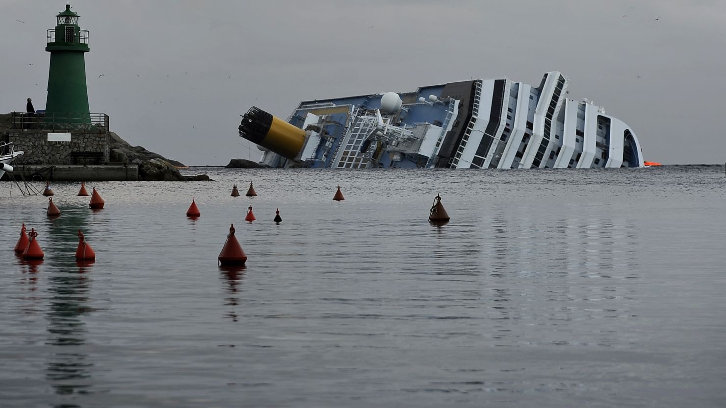 A view of the stricken luxury liner Costa Concordia off the Isola del Giglio on January 22, 2012.