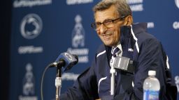 SEPTEMBER 3: Penn State head coach Joe Paterno addresses the media after the game against the Indiana State Sycamores on September 3, 2011 at Beaver Stadium in State College, Pennsylvania. (Photo by Justin K. Aller/Getty Images) 