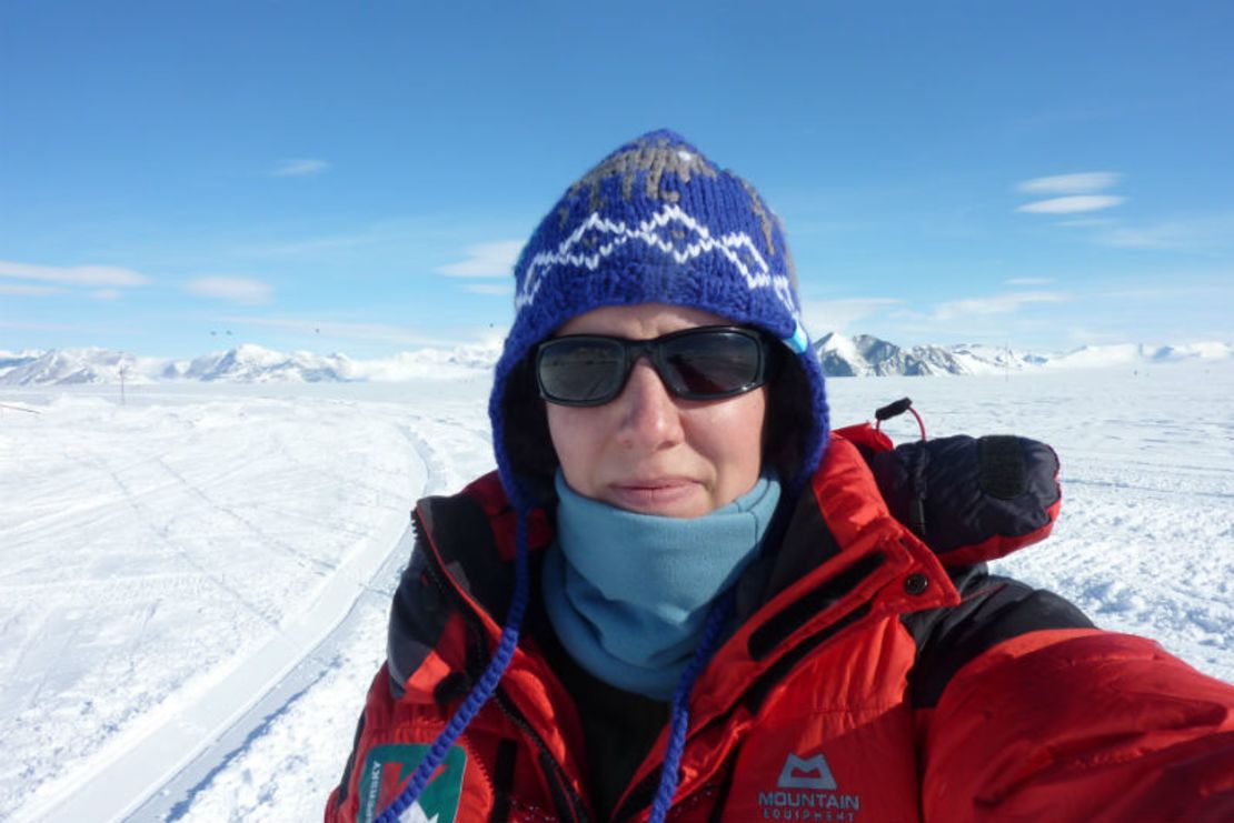 Adventurer Felicity Aston on Union Glacier on Antarctica.