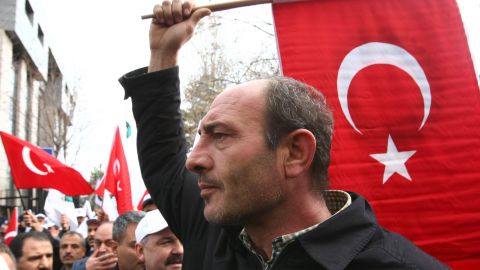 Protesters demonstrate over the Armenia issue outside the French embassy in Ankara in December 2011.