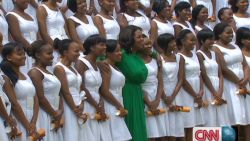 Oprah Winfrey with students from her school in Johannesburg, South Africa