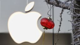 A general view of a red lantern lamp is seen in front of the Apple's Beijing flagship store on January 13, 2012 in Beijing, China.