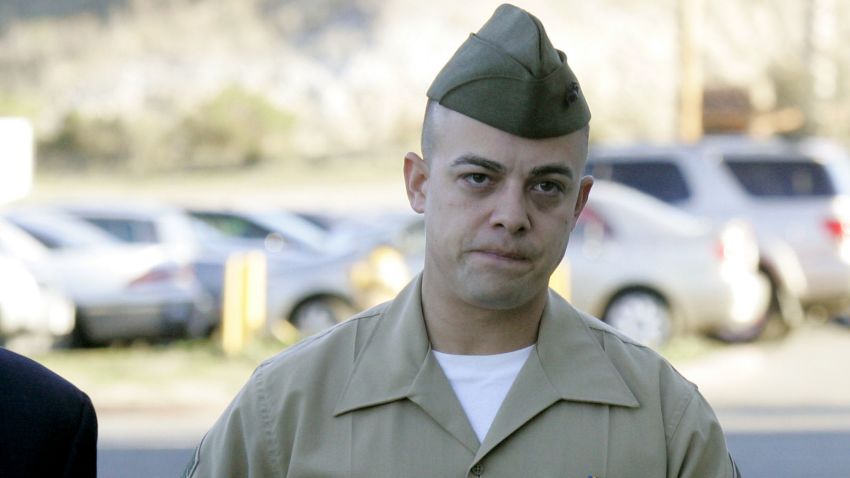 Staff Sgt. Frank Wuterich walks into court at Camp Pendleton on January, 9, 2012 in Oceanside, California.