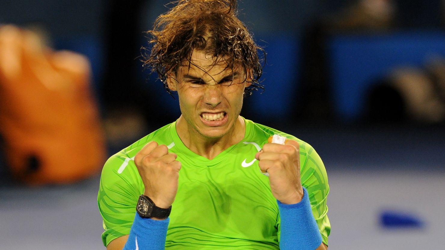 Rafael Nadal celebrates after beating Roger Federer in the semifinals of the Australian Open.