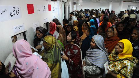 Pakistani heart patients queue for their prescription medication at the Punjab Institute of Cardiology in Lahore on Thursday.