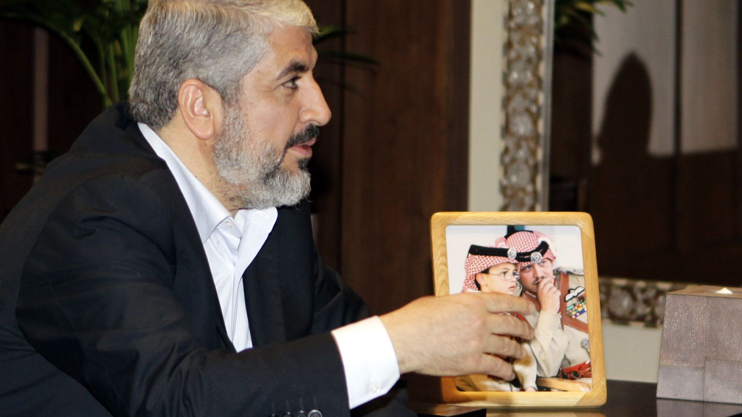 Hamas leader Khaled Meshaal is shown during a meeting with Jordan's King Abdullah II on Sunday in Amman.