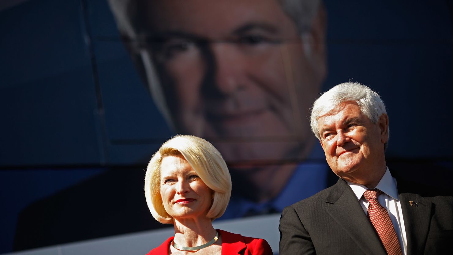 Newt Gingrich and his wife Callista Gingrich hold a campaign rally at The Villages,  a retirement community, January 29, 2012 in Sumter County, Florida. 
