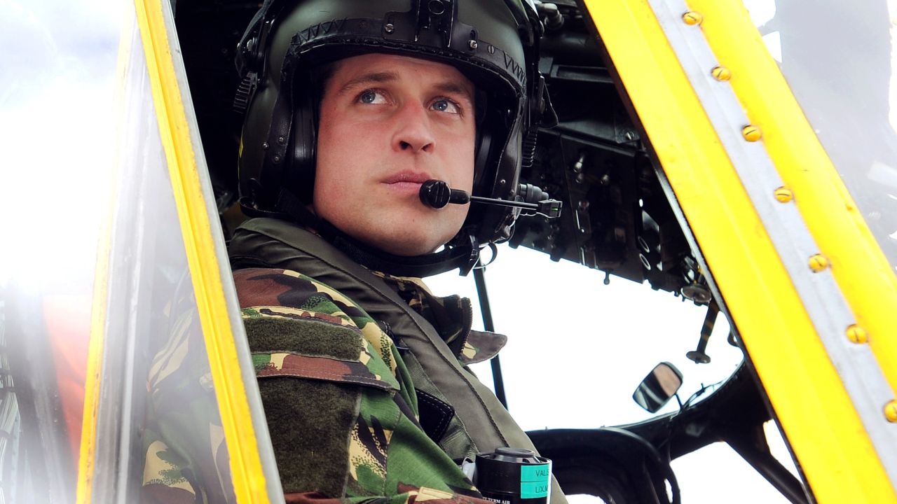 Britain's Prince William is pictured at the controls of a Sea King helicopter during a training exercise in 2011.