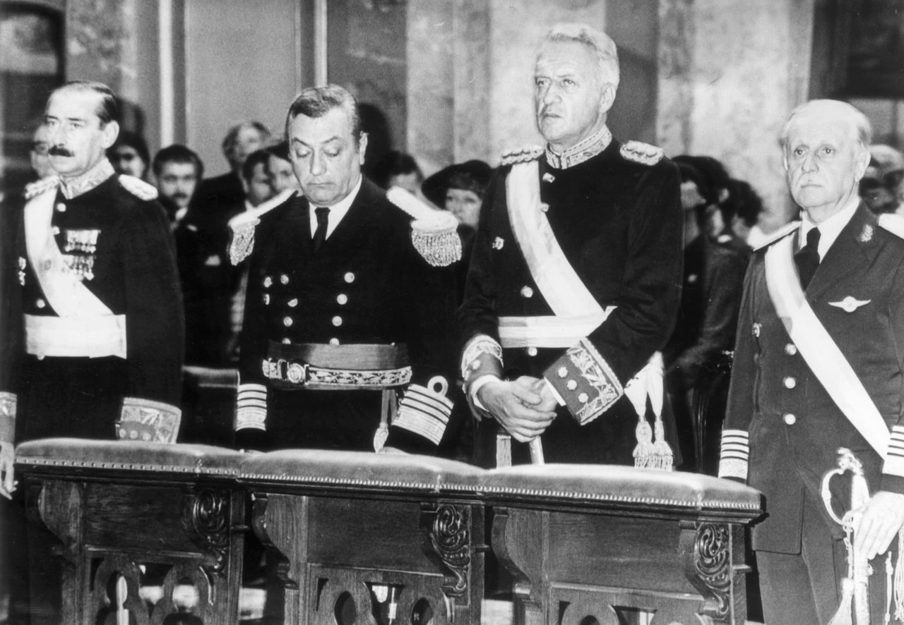 Pictured in 1980, leaders of Argentina (left to right): President General Jorge Rafael Videl, Admiral Armando Lambruschini , General Leopoldo Galtieri and Brig Gen O Domingo Graffigna.
