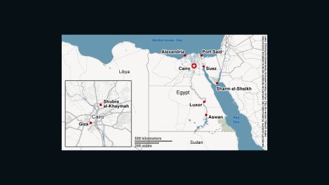 Map shows major Egyptian cities