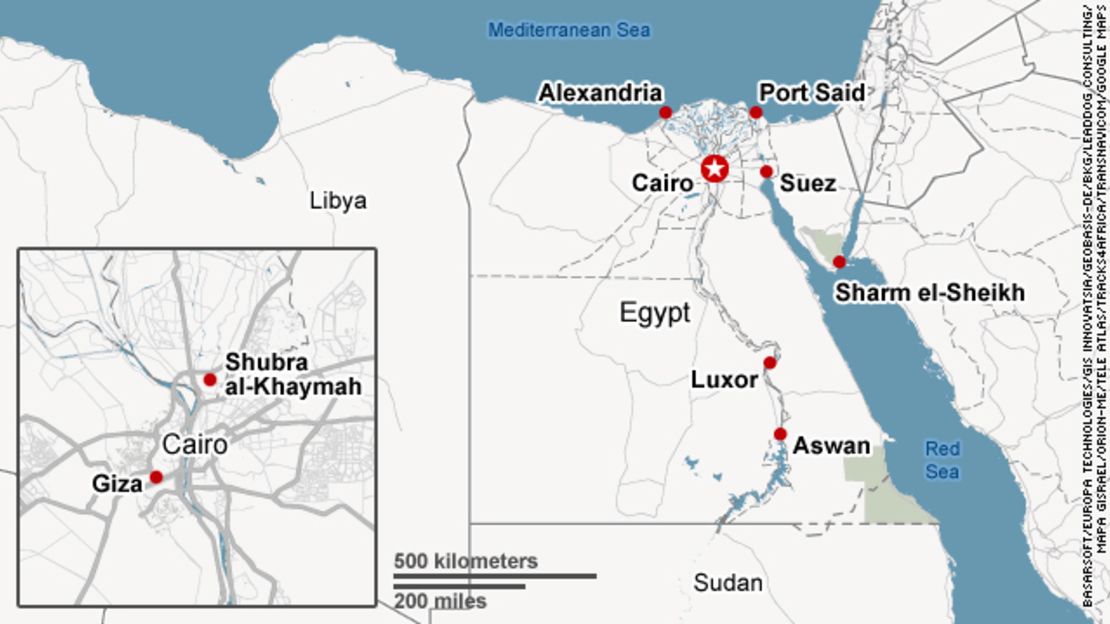 Map of major Egyptian cities