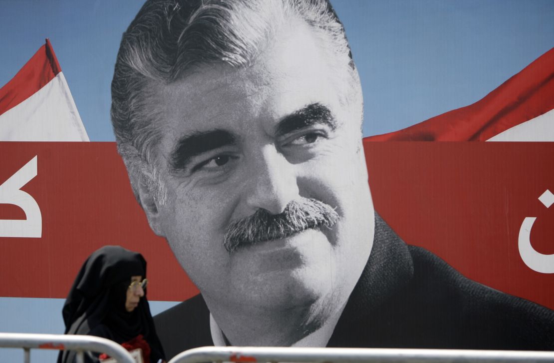 Portrait of slain ex-Prime Minister Rafik Hariri is displayed near his gravesite.
