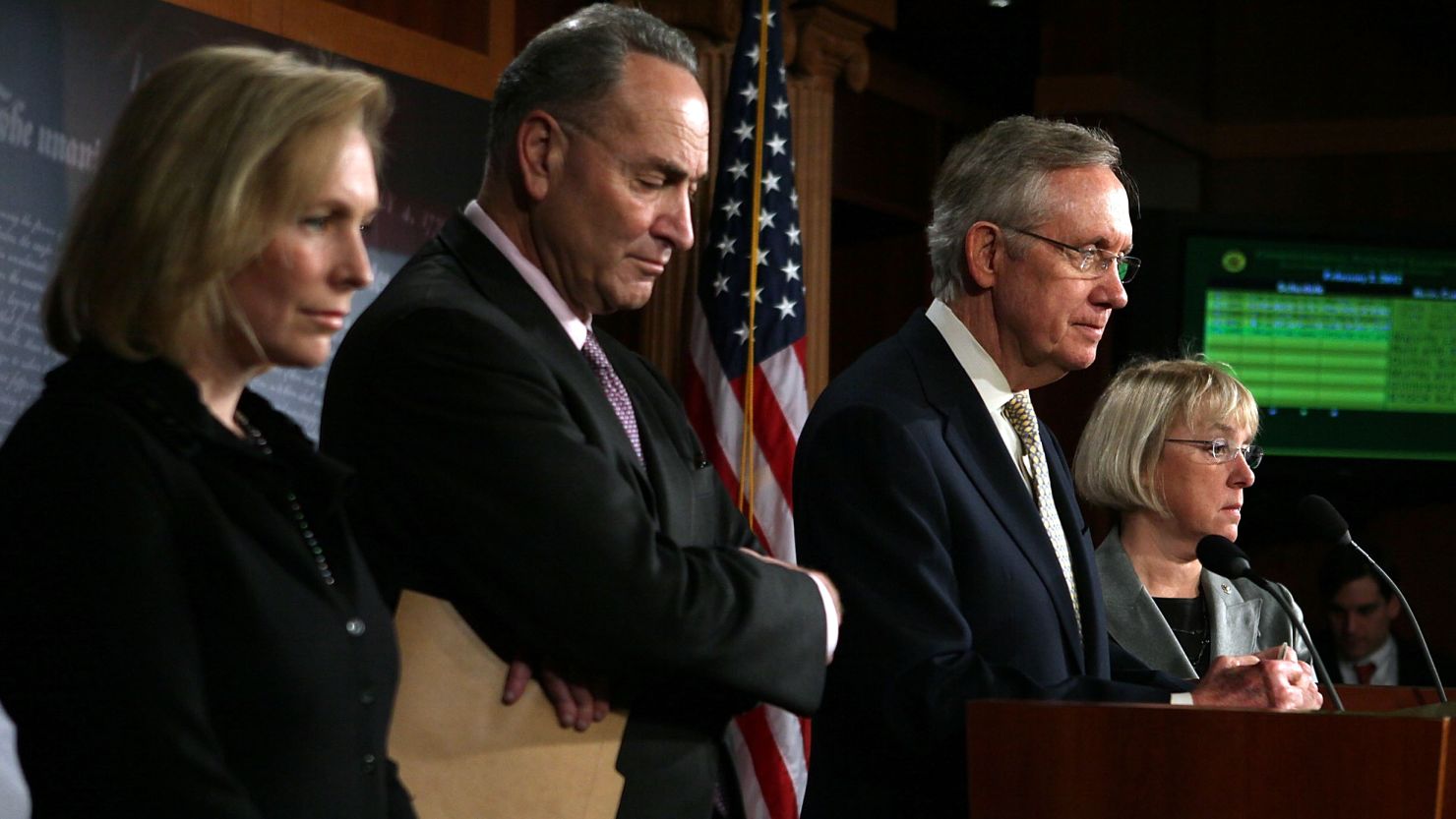 Democratic Sens. Kirsten Gillibrand, Charles Schumer, Harry Reid and Patty Murray talk Thursday about the STOCK Act. 