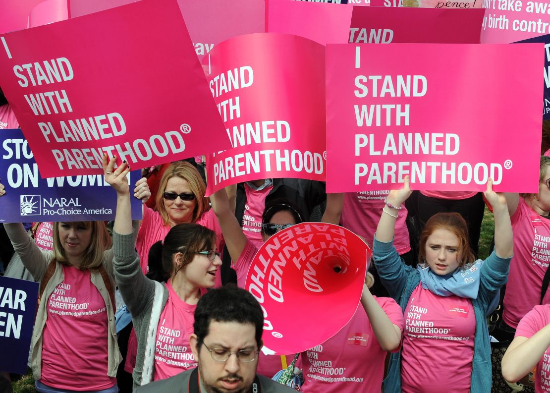 Rally participants support Planned Parenthood at the National Mall in Washington on April 7, 2011. 
