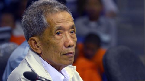 Former Khmer Rouge prison chief Kaing Guek Eav, better known as Duch, sits in the courtroom in Phnom Penh Friday.