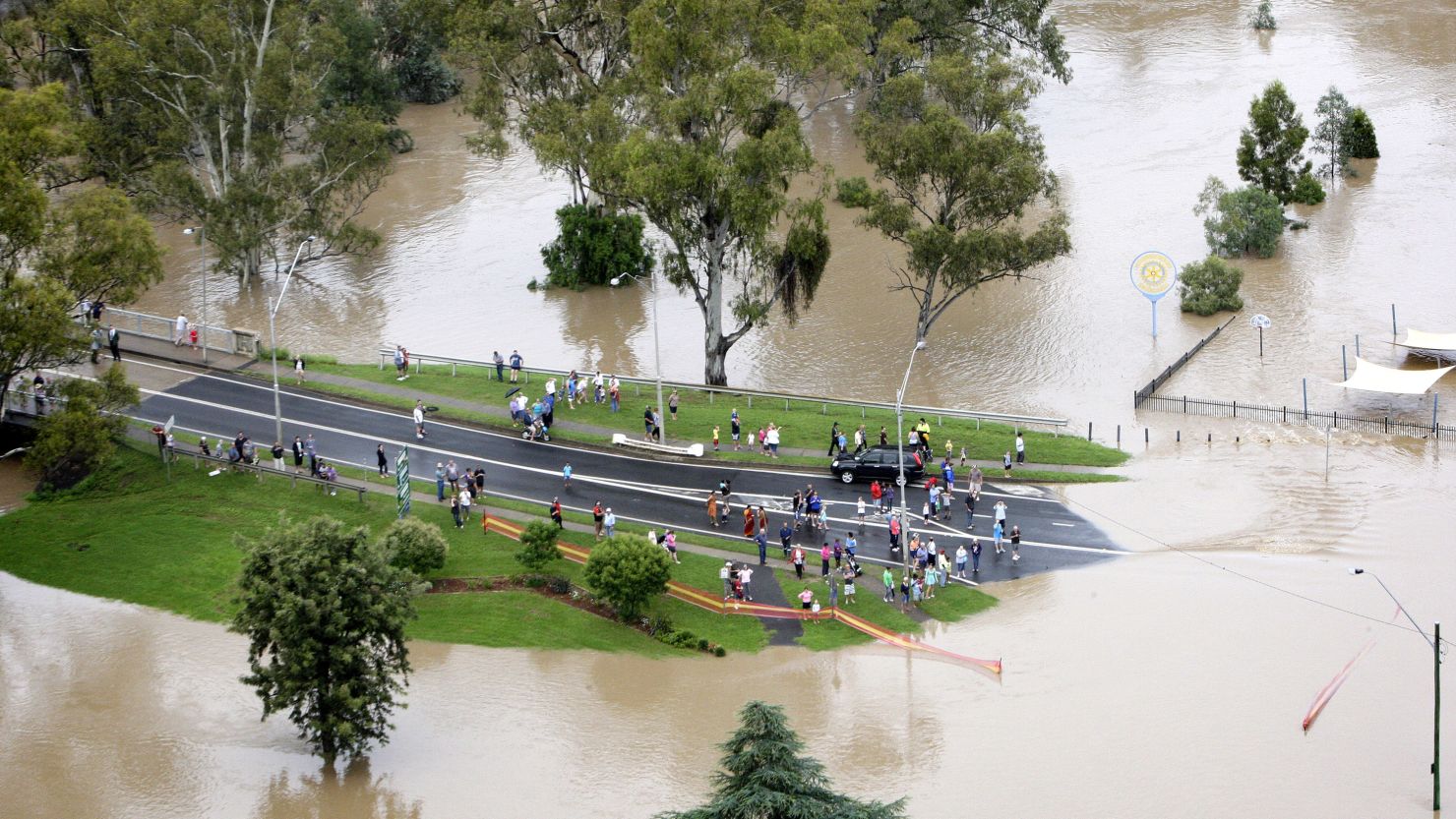 An aerial view of flood affected streets on Friday in Moree, Australia.