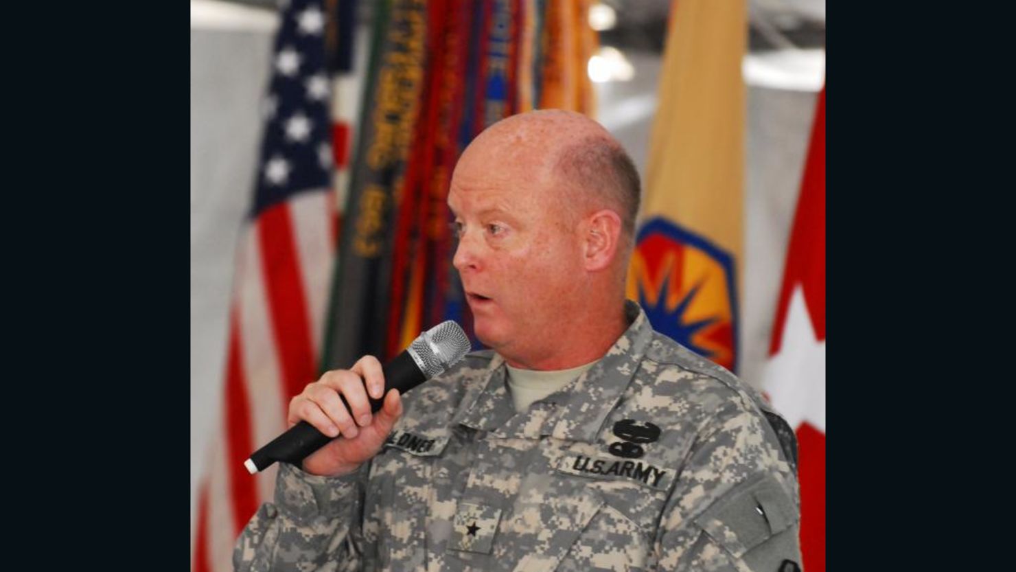 U.S. Brig. Gen. Terence Hildner speaks at an event in Fort Hood, Texas in April.