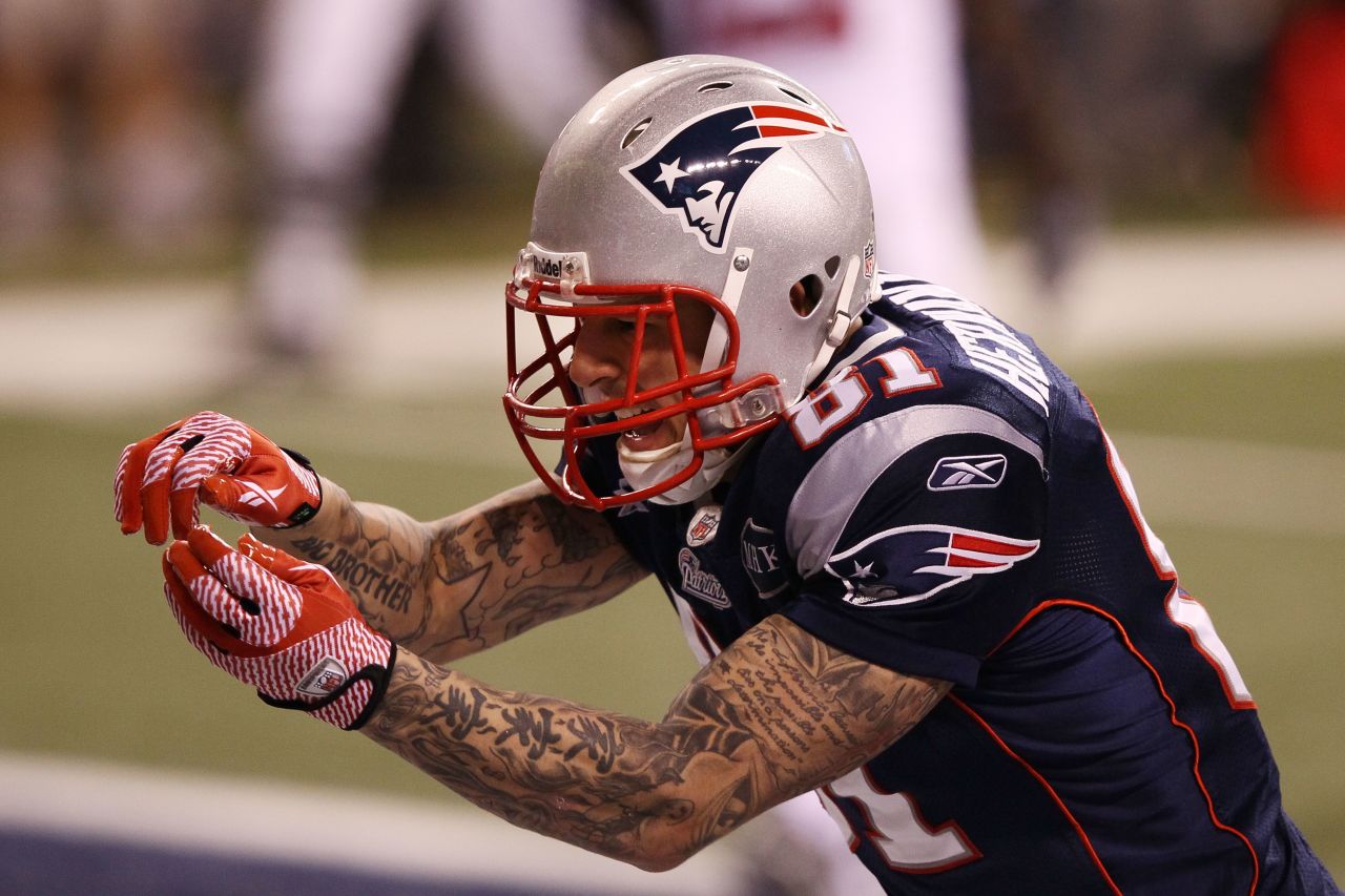 Aaron Hernandez was on the receiving end of the second touchdown pass of the night from Tom Brady for the Patriots. 
