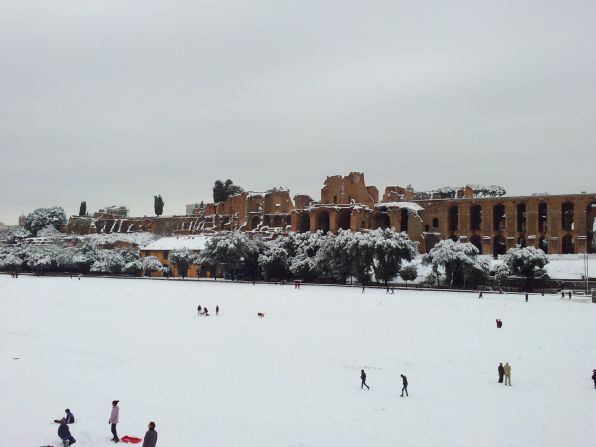 iReporter John Pe shot this photo of the streets of Rome blanketed by heavy snowfall. He said local residents have "gotten their snow gear and have taken to the slopes!"