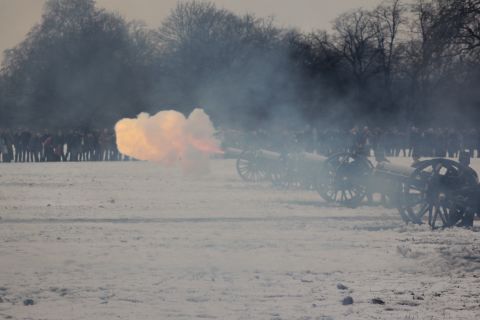 Smoke fills the air and London echoes to the sound of artillery fire as the traditional 41-gun salute come to an end.