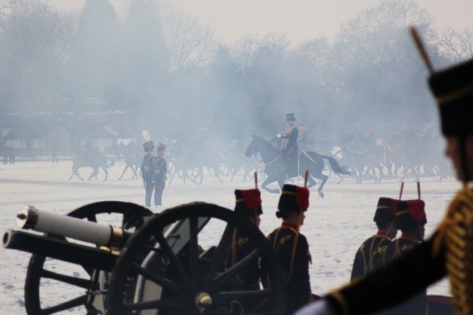 The sound of pounding guns is replaced by the canter of horse's hoofs as the cavalry step in to collect the guns.