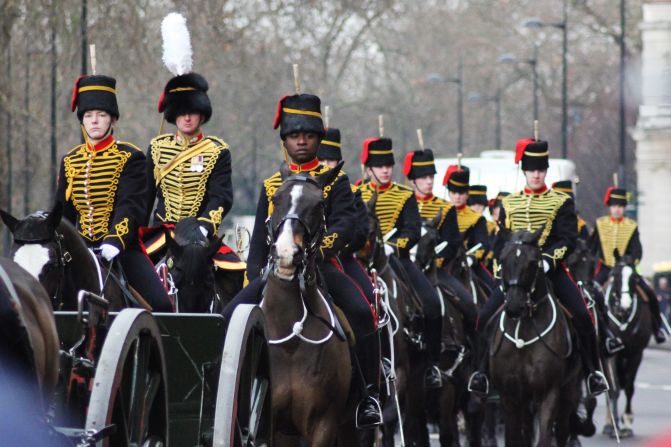 Today is the 60th anniversary of Queen Elizabeth's accession to the British throne. While she marked the occasion in modest surroundings at a school in Norfolk, north east England, a saluting battery made their way to London's Hyde Park for an altogether more sonorous tribute.