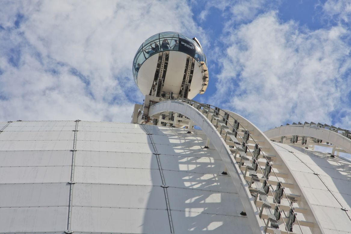 The Skyview elevator ride along the Ericsson Globe in Stockholm, Sweden. See the full gallery on<a href="http://www.budgettravel.com/slideshow/photos-12-elevators-to-ride-before-you-die%2C8201/" target="_blank" target="_blank"> BudgetTravel.com</a>.