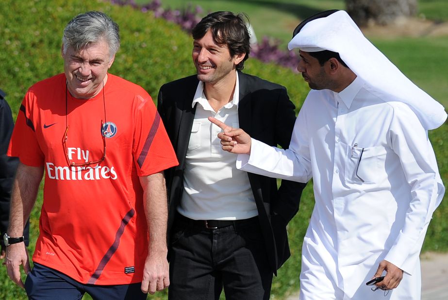 The Qataris have also been busy investing in football abroad. The Qatar Investment Authority bought a majority shareholding in French football club Paris Saint-Germain in May 2011, immediately making it one of the richest teams in Europe. Ex-Milan and Inter coach Leonardo, center, was appointed director of football, while Carlo Ancelotti (left) was coach. Both left in 2013.