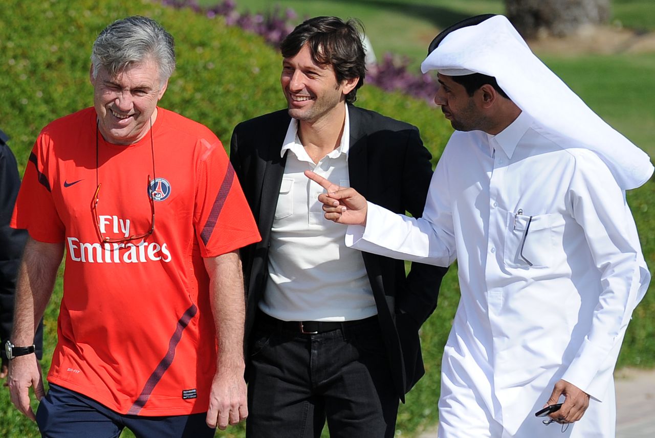The Qataris have also been busy investing in football abroad. The Qatar Investment Authority bought a majority shareholding in French football club Paris Saint-Germain in May 2011, immediately making it one of the richest teams in Europe. Ex-Milan and Inter coach Leonardo, center, was appointed director of football, while Carlo Ancelotti (left) is now coach.