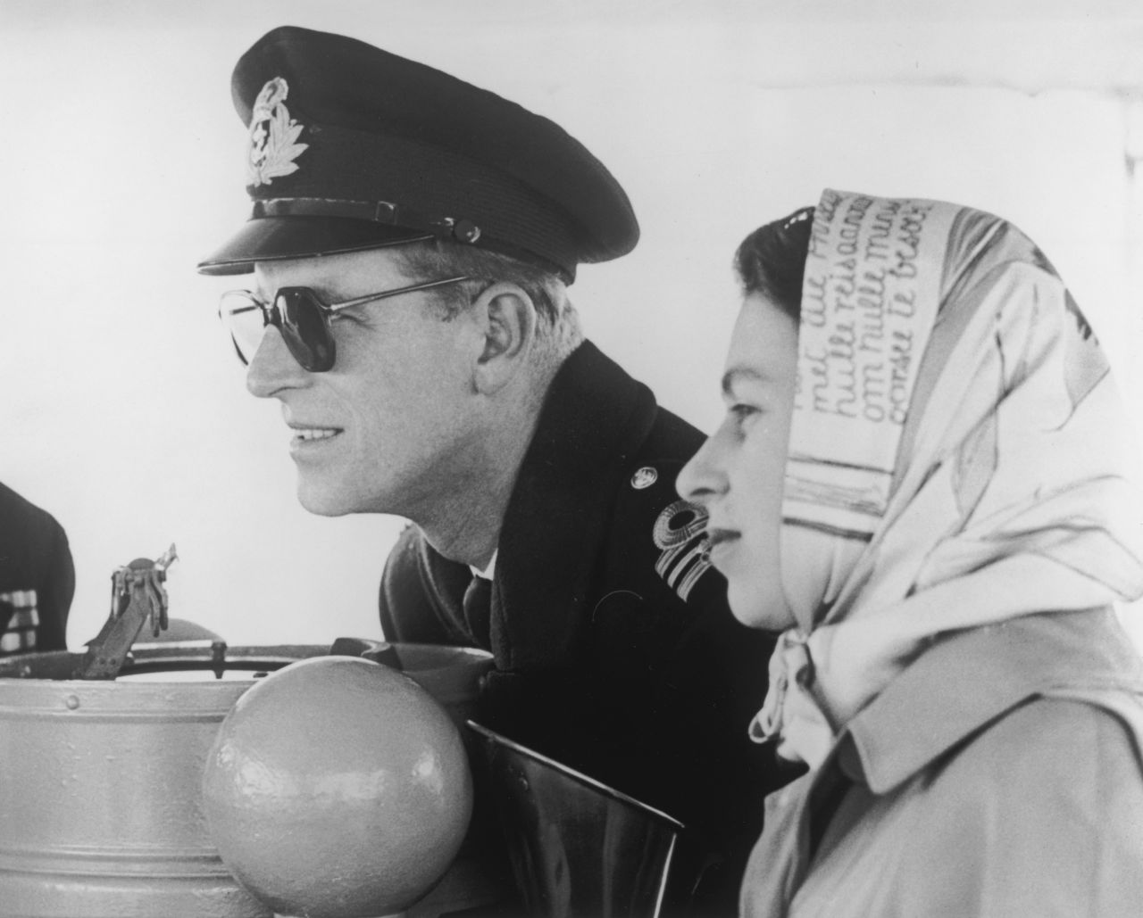 Queen Elizabeth II and Prince Philip are pictured on board the destroyer Crusader on February 6, 1952, the day her father died.