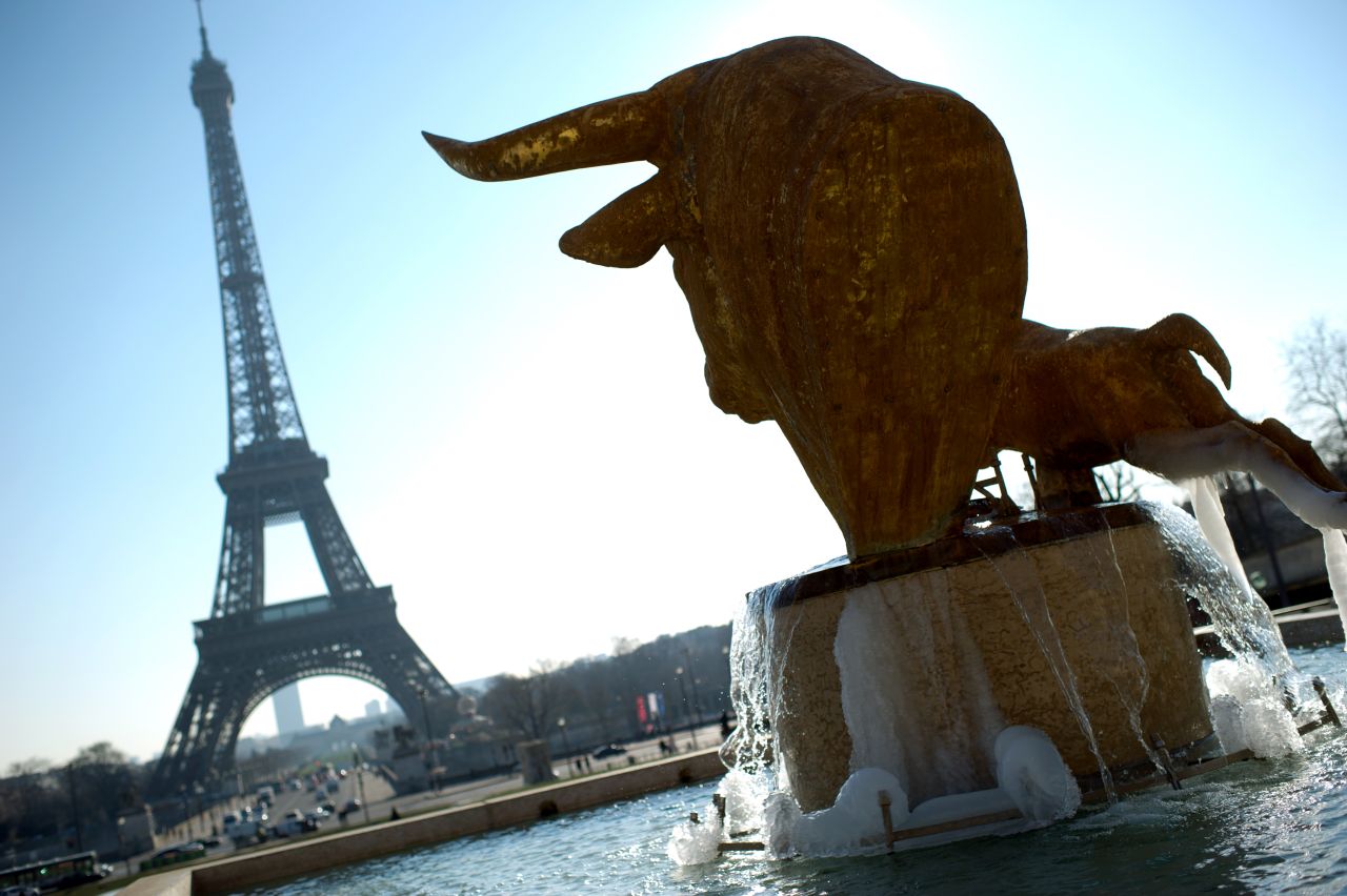 Ice accumulates in the Trocadero fountain in Paris, as France faces low temperatures.