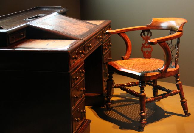 An exhibition at the Museum of London features the desk that Dickens wrote at.