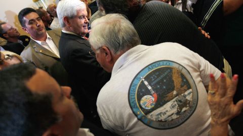 GOP presidential hopeful Newt Gingrich stumps along Florida's Space Coast last month.