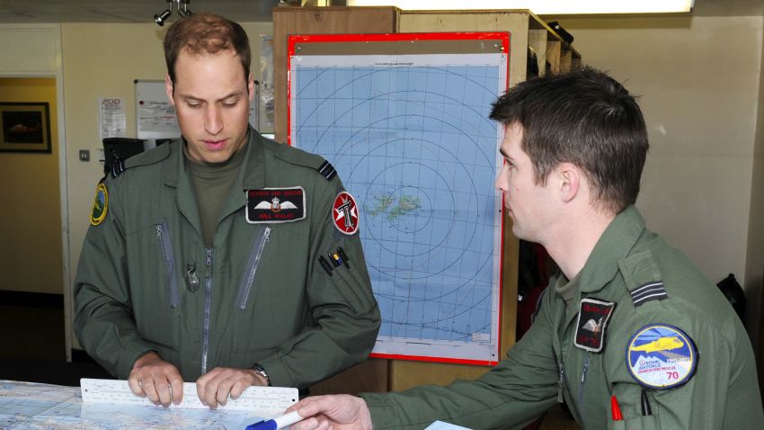 Prince William (L) on deployment on February 4, 2012 in the Mount Pleasant Complex, Falkland Islands.