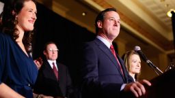 Republican presidential candidate Rick Santorum addressed supporters after being projected the winner in Tuesday's Minnesota and Missouri contests.