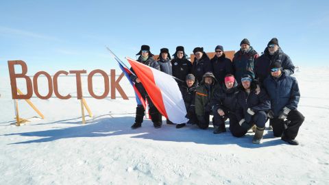 A picture taken on January 17, 2009, shows scientists of Russia's Vostok  research station with a visiting Prince Albert II of Monaco (third from left). 
